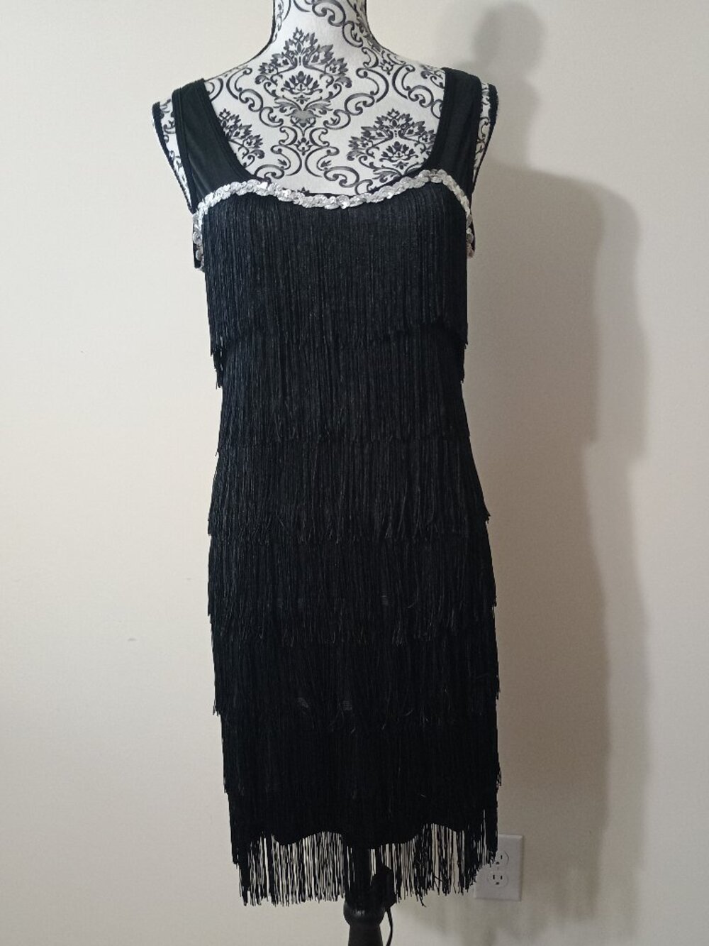 Spirit Flapper Costume Mini Dress Medium Black Silver